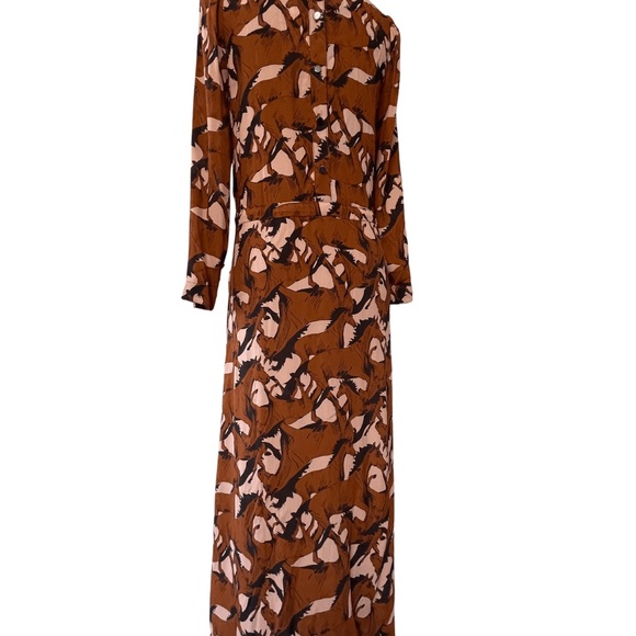 Petite Francaise maxi long dress abstract floral design high neck button - Picture 4 of 9